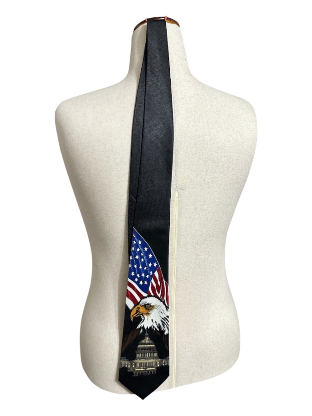 Vintage Proud Hong Handmade Patriotic Eagle Capitol American Flag Novelty Tie